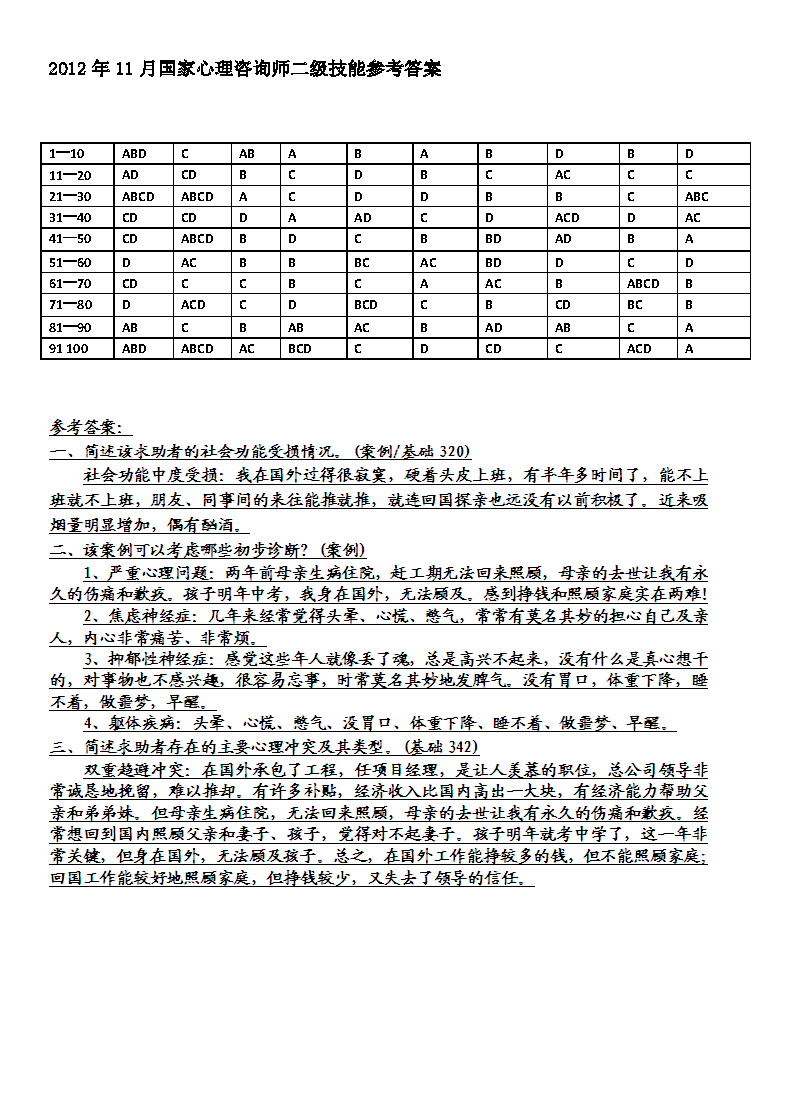 心理咨询师考试历年真题